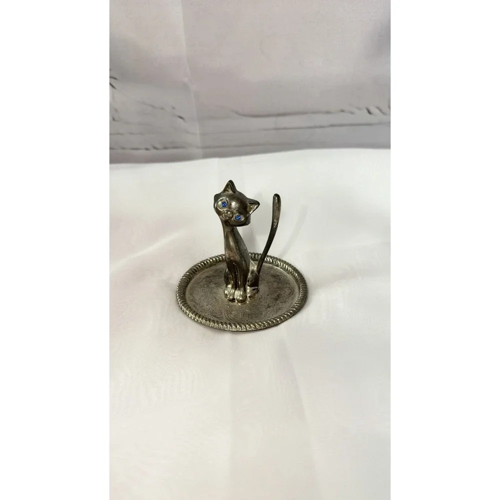 Vintage CAT Sitting Tall Long Tail Ring & Jewelry Holder EP Zinc Alloy Silver